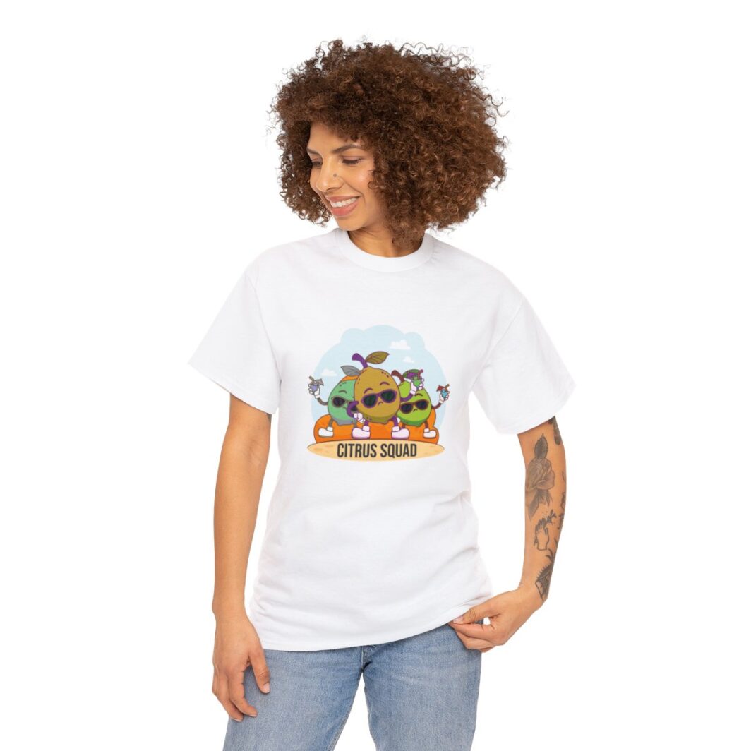 Women Heavy White Cotton Tee with Citrus Squad Printed T Shirt